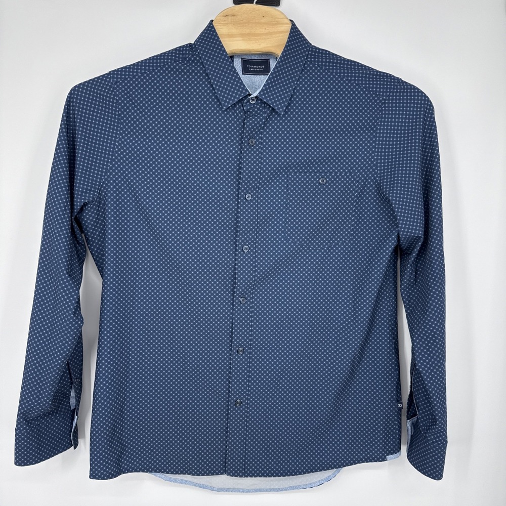 7 DIAMONDS 4 Way Stretch Performance Flex Long Sleeve Shirt Geometric Blue Large